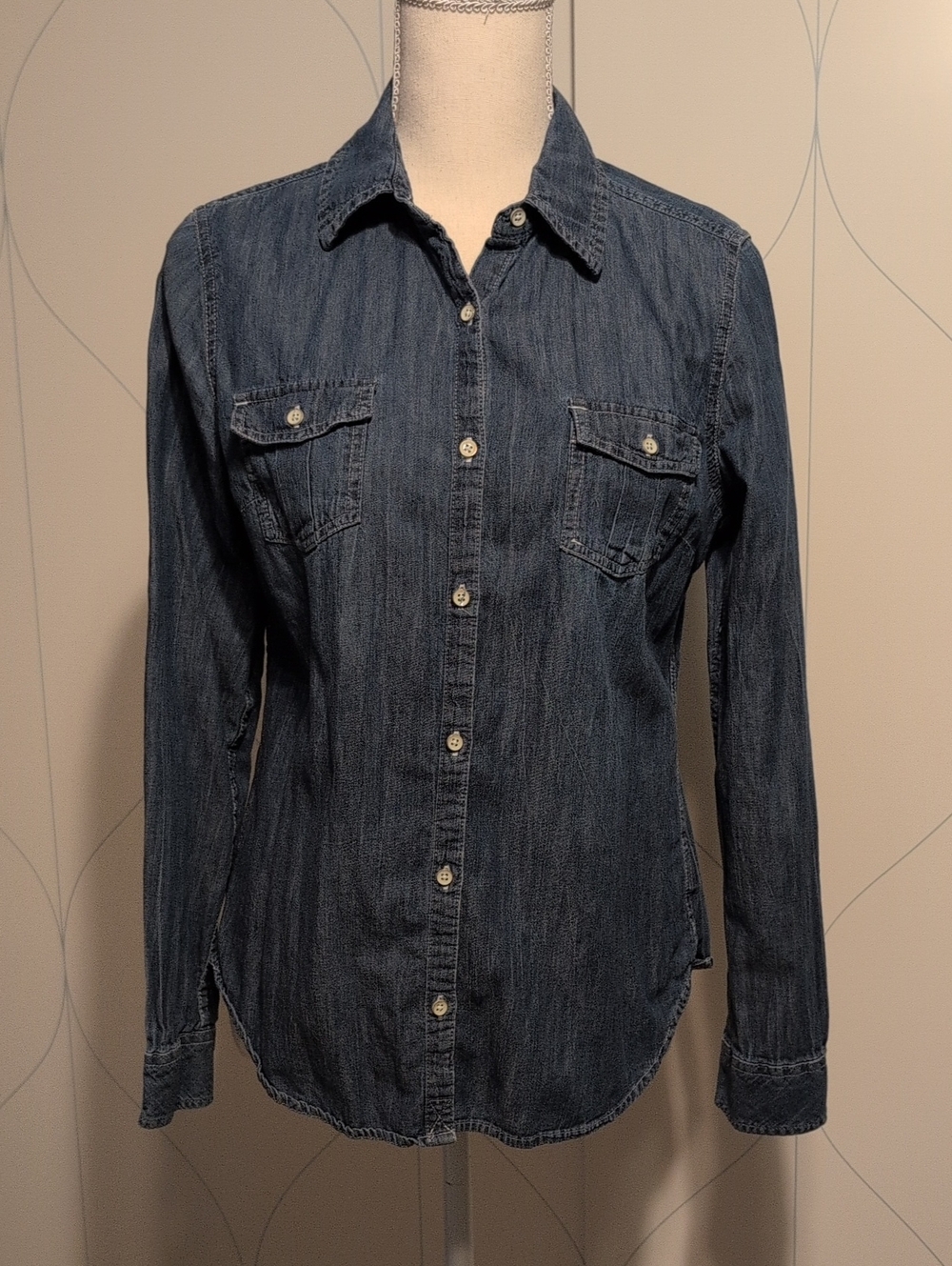 4/$20 SO Medium Wash Denim Button-Down Shirt